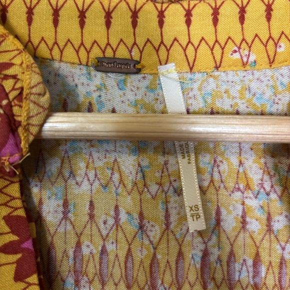 Free People Rare Feeling Red and Yellow Floral Maxi Dress XS Cottagecore Peasant - Picture 4 of 13